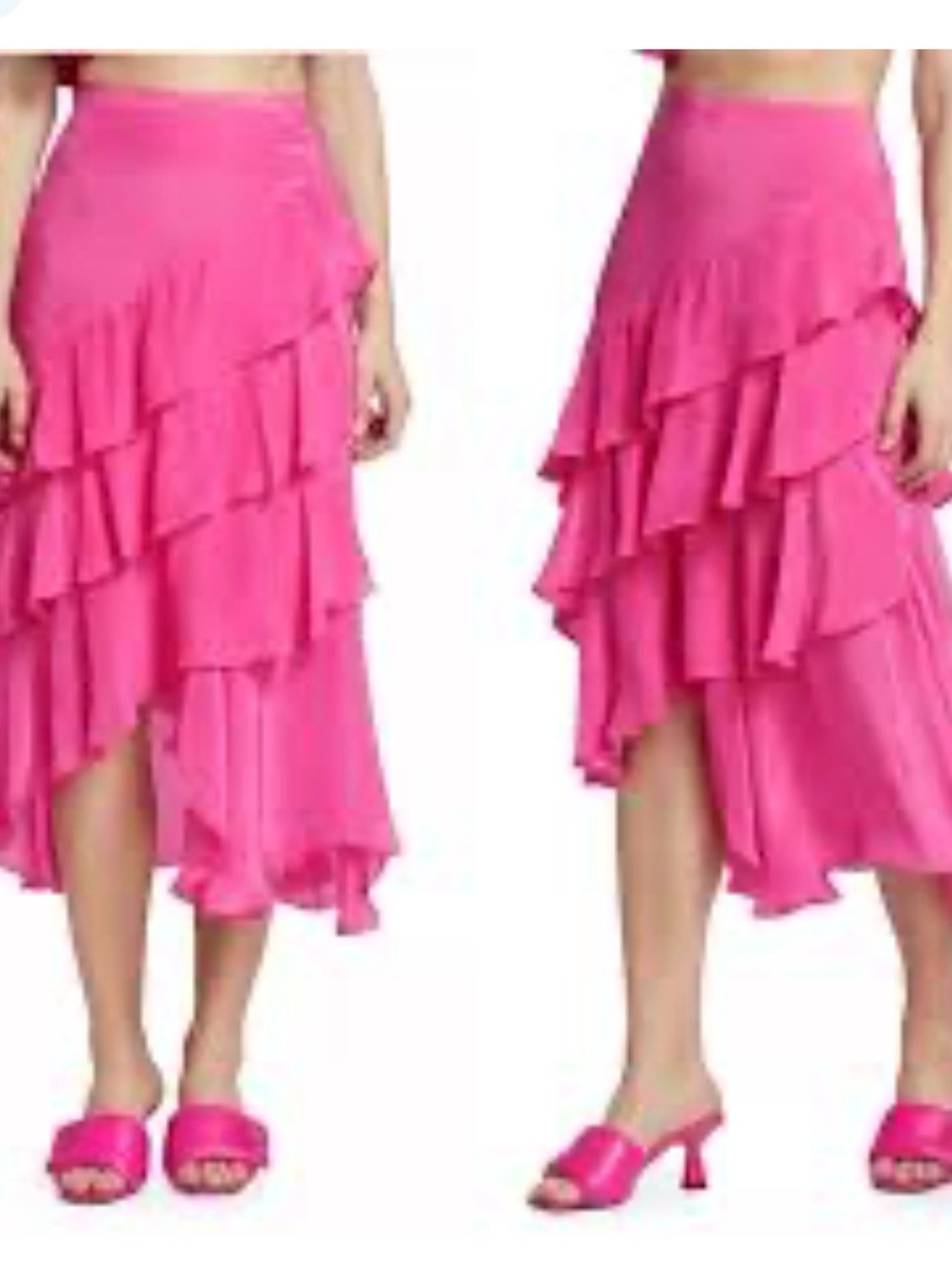Farm Rio Marocaine Pink Satin Ruffle Asymmetrical Maxi Midi Skirt